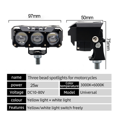 Ba quả cầu mắt Đèn đèn pha xe máy đèn pha đầu LED gần màu vàng màu trắng phụ trợ