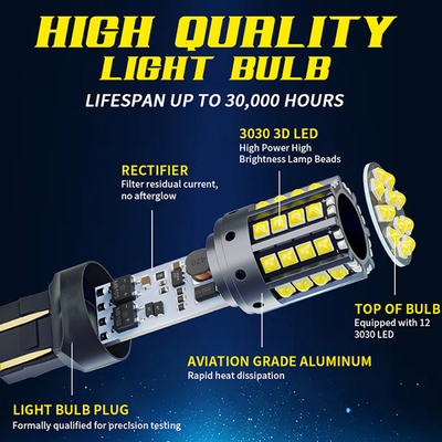 Đèn LED hợp kim nhôm màu trắng 1156 1157 T20 3030 44SMD Đèn lùi 12V 24V