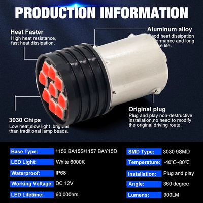 1157 BAY15D LED P21/5W 1156 BA15S P21W bóng đèn LED 9 SMD 3030 R5W R10W Đèn đuôi phanh xe hơi ngược