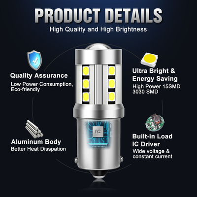 Đèn tín hiệu chuyển hướng xe ô tô màu trắng LED phổ biến1156 1157 3030 15SMD bóng đèn LED màu trắng màu vàng Canbus biển số xe nội thất LED