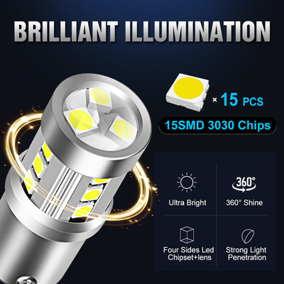 Đèn tín hiệu chuyển hướng xe ô tô màu trắng LED phổ biến1156 1157 3030 15SMD bóng đèn LED màu trắng màu vàng Canbus biển số xe nội thất LED