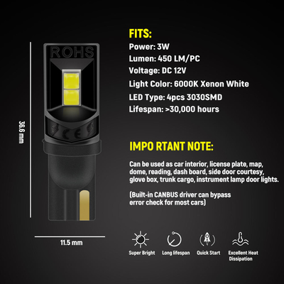 Đèn đèn LED 360 độ T10 194 168 147 W5W 3030 Đèn đèn nội thất xe ô tô LED