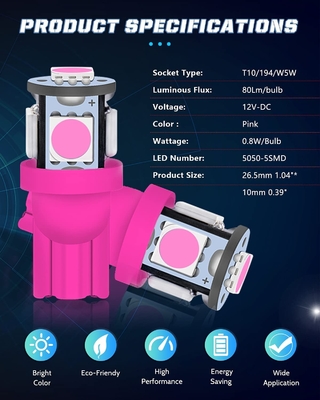 194 Bóng đèn LED ô tô 6500K Wedge T10 SMD 5050 Chip