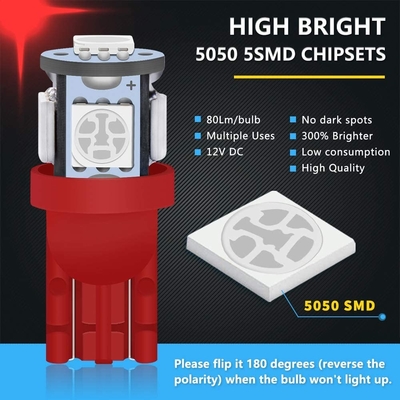 194 Bóng đèn LED ô tô 6500K Wedge T10 SMD 5050 Chip