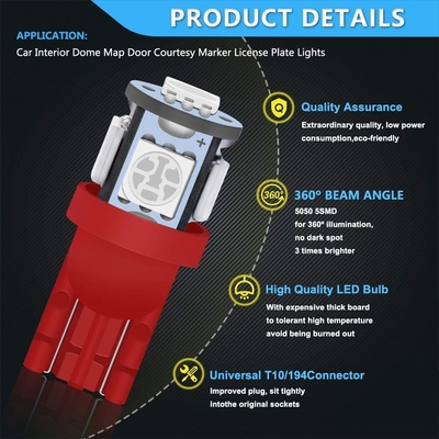 194 Bóng đèn LED ô tô 6500K Wedge T10 SMD 5050 Chip