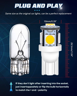 194 Bóng đèn LED ô tô 6500K Wedge T10 SMD 5050 Chip