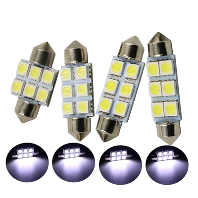 Festoon C5W 5050 6SMD LED Đèn nội thất ô tô Bóng đèn Vòm màu xanh trắng DC 12V 31mm 36mm 39mm 41mm