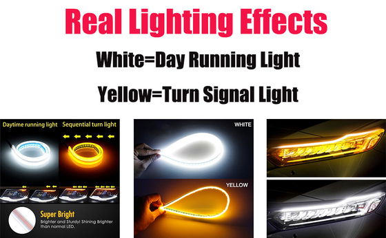 Thanh chảy Silicone Drl Đèn chạy ban ngày 45CM 17,7 &quot;Màu trắng hổ phách Dải ống LED linh hoạt