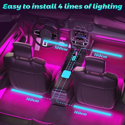 4 cái 48 Led Strip Đèn khí quyển bên trong ô tô IP65 với cổng USB Điều khiển APP