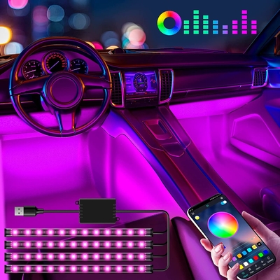 4 cái 48 Led Strip Đèn khí quyển bên trong ô tô IP65 với cổng USB Điều khiển APP