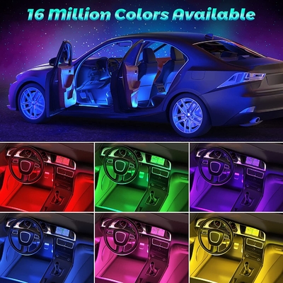4 cái 48 Led Strip Đèn khí quyển bên trong ô tô IP65 với cổng USB Điều khiển APP