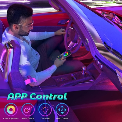 4 cái 48 Led Strip Đèn khí quyển bên trong ô tô IP65 với cổng USB Điều khiển APP